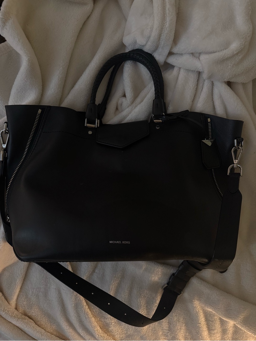 Michael Kors Black Leather Tote with Removable Strap